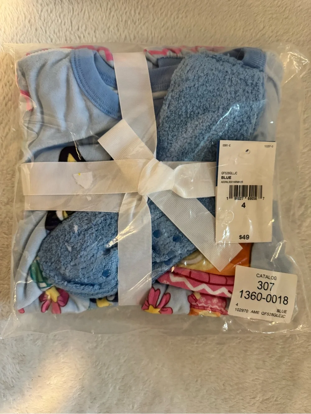 Bluey Light Blue Owl Print Kids Pajama Set with Cozy Socks
